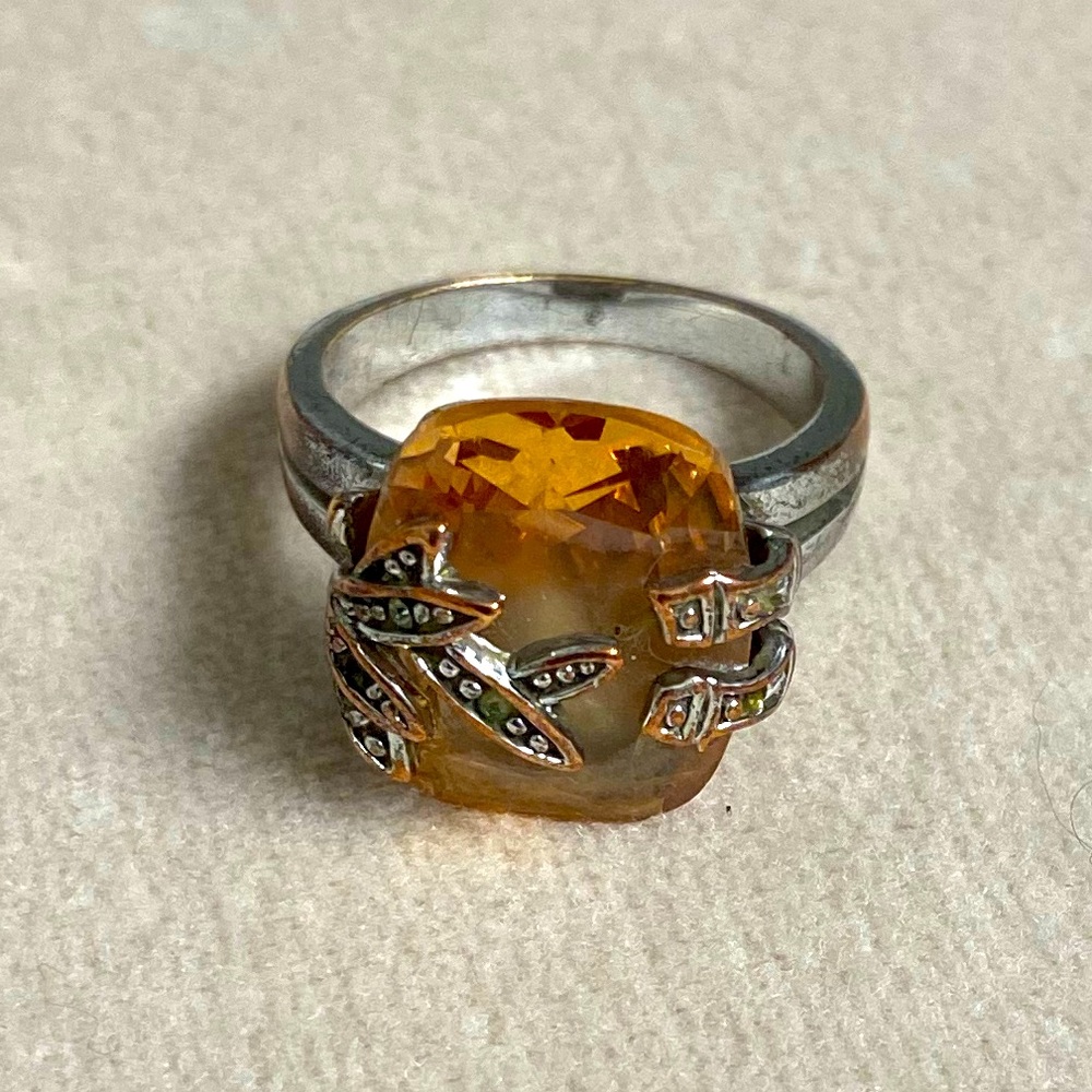 Silver Plated Copper Ring with Glass Stone